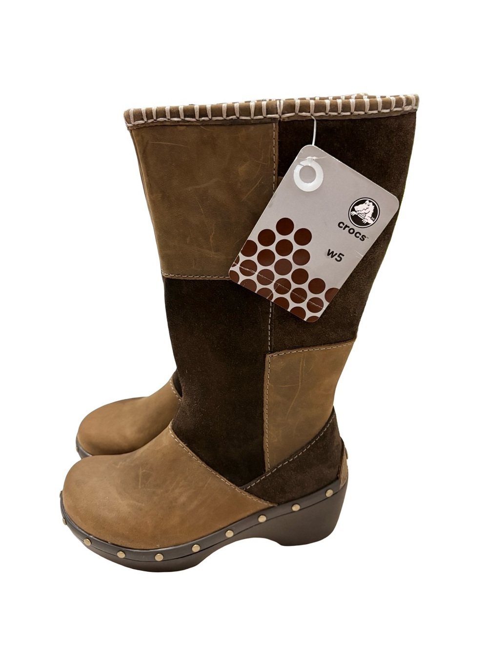 Crocs Cobbler Studded Patchwork Leather Suede Boots W5 BNWT